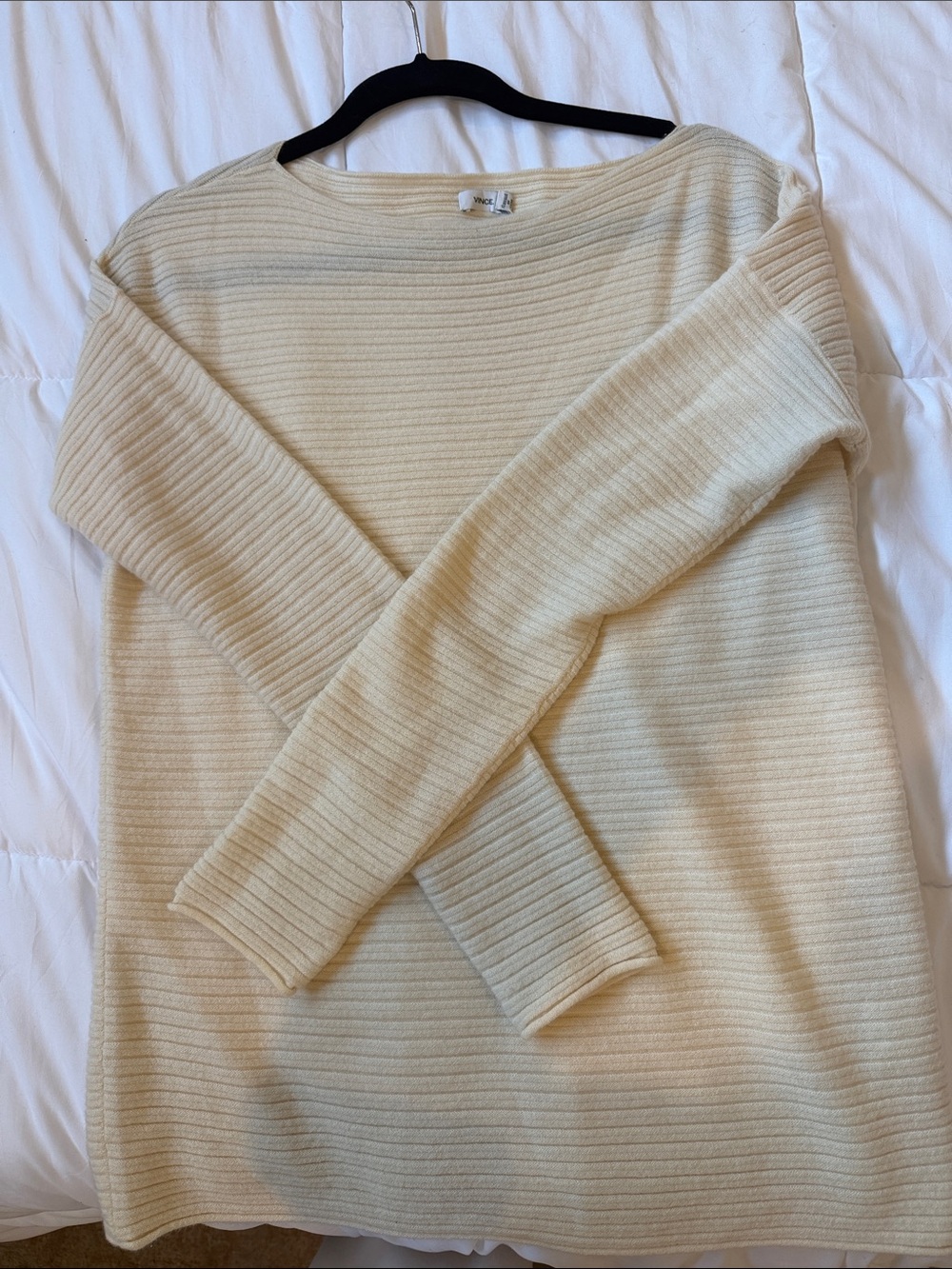 Vince Cream Cashmere Ribbed Scoop Neck Sweater